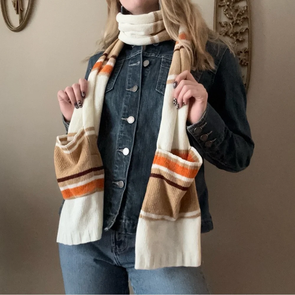Stitches in Time Striped Knit Scarf in Cream and Orange